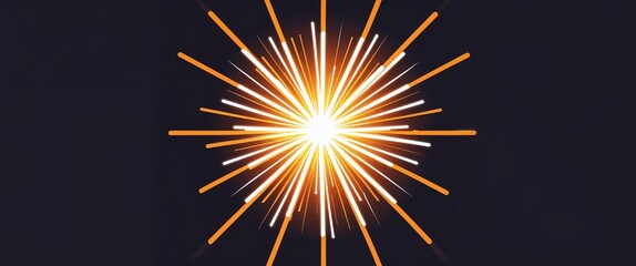 white to orange burst light rays pattern glowing on plain black dark background abstract illustration