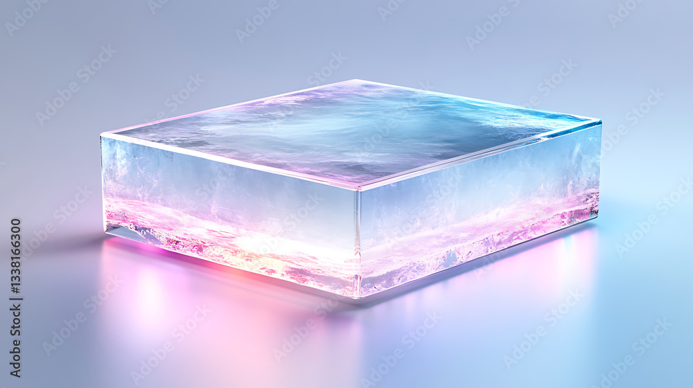 Fototapete A translucent block emitting colorful light, showcasing a modern and artistic design with a smooth finish