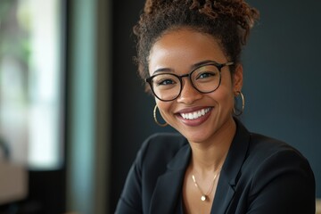 Positive secretary smiling to camera during meeting