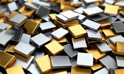 Gold and silver metallic squares piled up abstract background