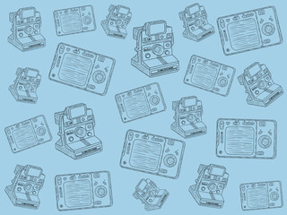seamless pattern with camera and paloraoid. hand drawn outline with vintage vibes background. high resolution for design with a whimsical and enchanting theme
