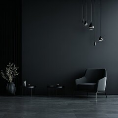 Modern minimalist interior design features a comfortable armchair and decor