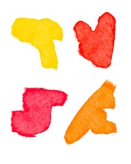 Set with watercolor painting frames on a white background bright yellow red tones