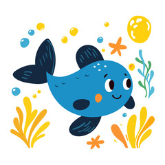 Cute smiling fish in the sea