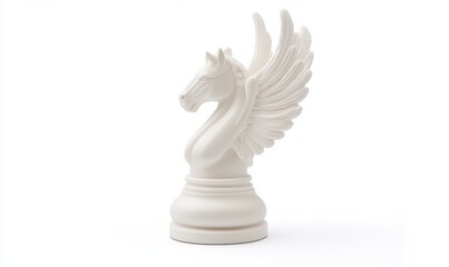 White winged horse chess knight on white background, strategy concept