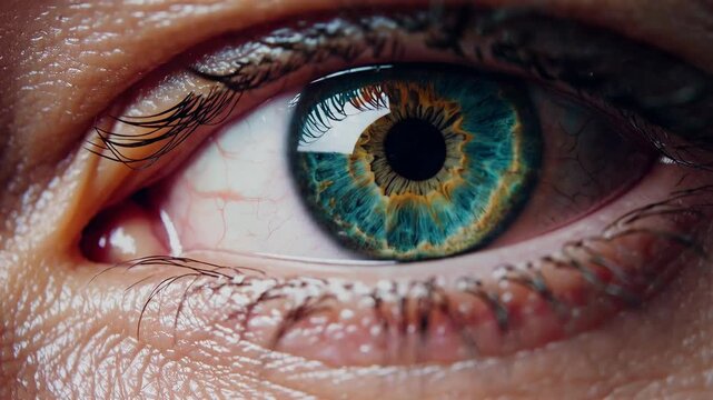 Captivating closeup of a human eye blinking in slow motion revealing intricate details. 4k stock footage