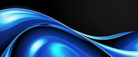 Obraz premium blue curved metallic polished surface pattern glowing on plain black dark background abstract illustration