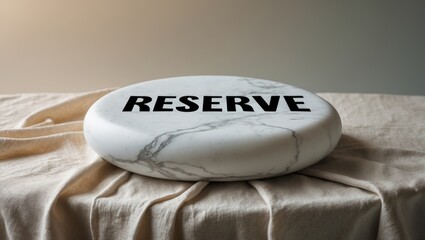 A sign indicating a table reservation, written in black paint on white marble stone. The concept of service in a restaurant or cafe.