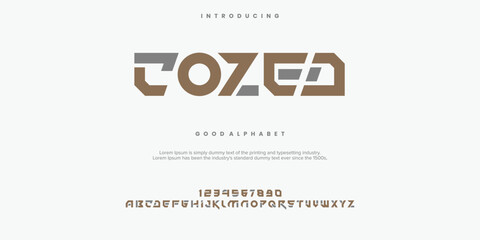 Obraz premium COZED Modern abstract digital alphabet font. Minimal technology typography, Creative urban sport fashion futuristic font and with numbers. vector illustration