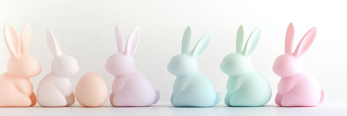Fototapeta premium Pastel Bunnies And Egg In A Row With Soft Lighting