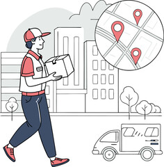 Package delivery service with courier and tracking map