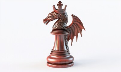 Wooden dragon knight chess piece on white background for game design