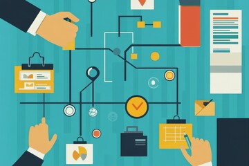 Flat design style illustrations of project management, business workflow, research and development.  concepts for website banner, marketing material, business presentation, online