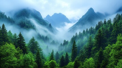 Fototapeta premium Misty Mountain Majesty: A Serene Landscape in the Alps
