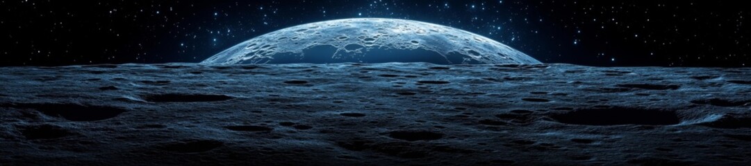 View of the Moon's Horizon with Stars Stretching Across the Sky. Generative AI