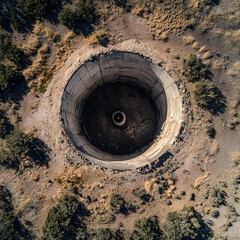 Exploration of a nuclear missile silo aerial view military infrastructure desert environment top-down perspective strategic importance