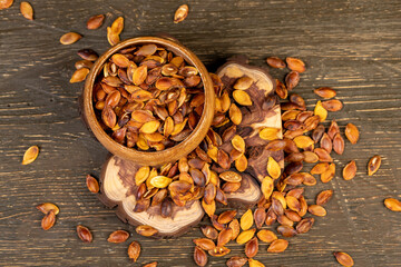 ripe pumpkin seeds fried to brown and golden