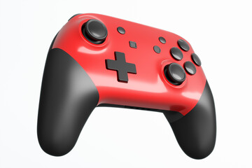 Realistic red video game joystick or gamepad on white background