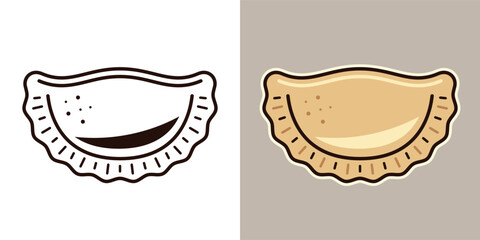 Pierogi vector object in two styles, black and colorful. Illustration on light background