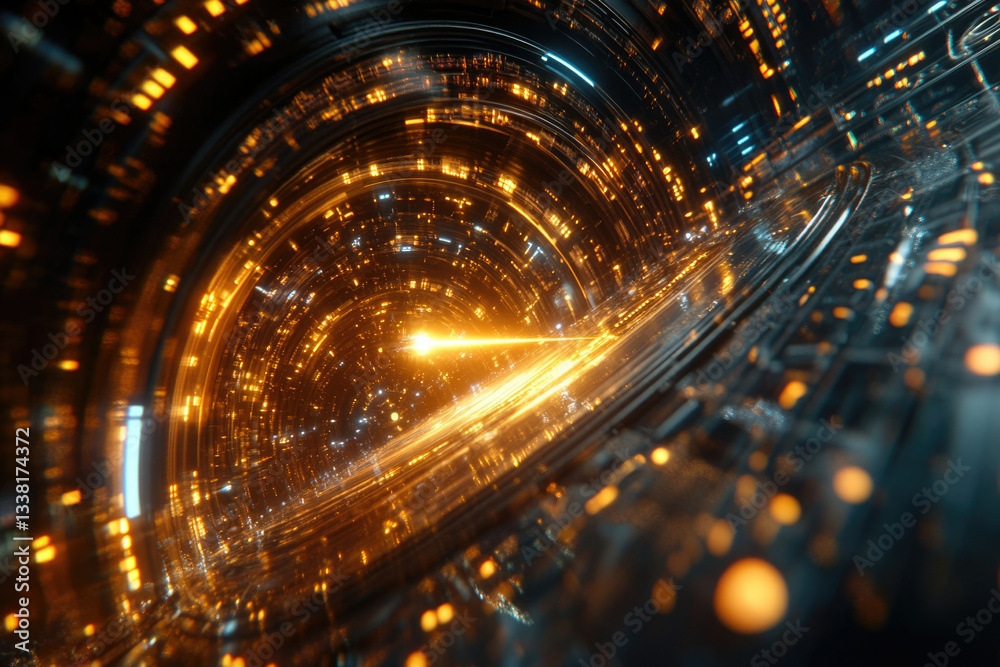 Poster a futuristic, glowing tunnel with a bright streak of light at its center, creating a sense of speed 