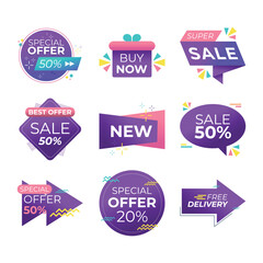 Offer sale labels and banners icon set design, shopping and discount theme illustration