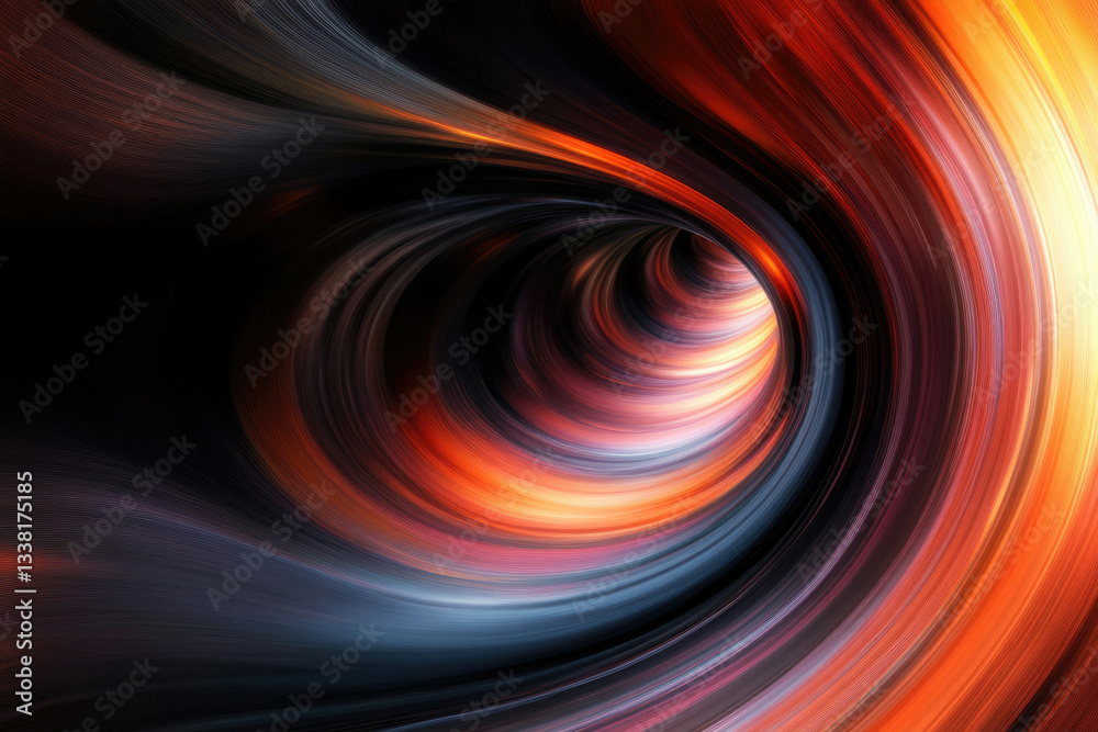 Poster abstract swirling vortex of vibrant orange, red, and dark colors creating a mesmerizing tunnel effec