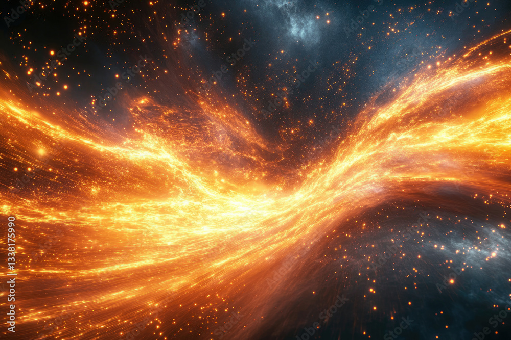 Poster a fiery cosmic river flows through a star-studded expanse, creating a breathtaking celestial spectac