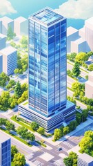 Fototapeta premium High-tech corporate skyscraper flat design top view cybernetic theme water color vivid