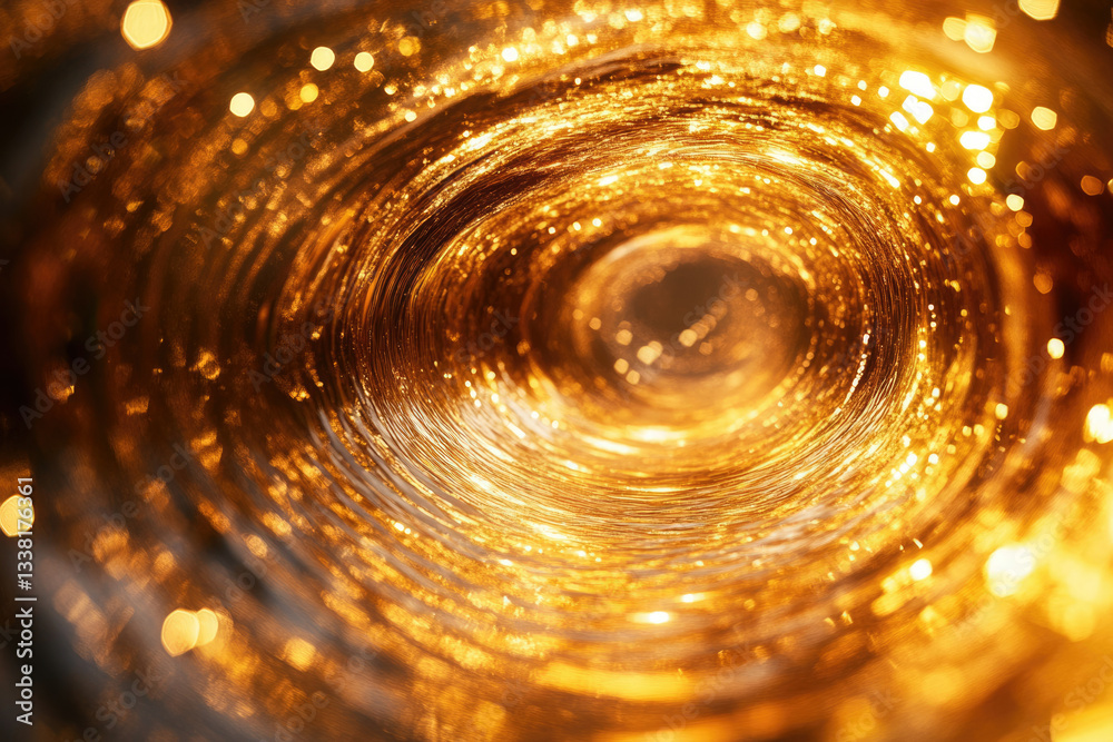Poster Golden swirling vortex of light and bokeh, creating a mesmerizing, luxurious and abstract background.