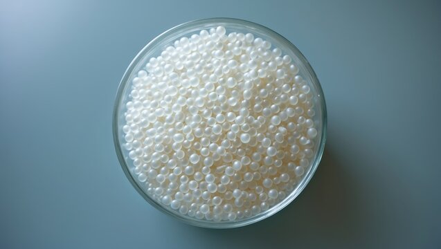 Transparent Polyethylene granules of HDPE. Plastic pellets as raw material. High Density Polyethylene.