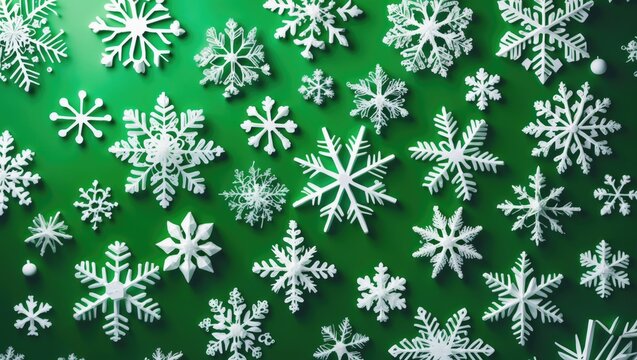 Green background featuring large and small snowflakes for Christmas. - Powered by Adobe