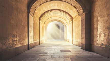 Fototapeta premium A minimalist archway with light pouring through, symbolizing the entrance to heaven. 