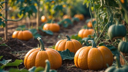 Cultivating pumpkins in a backyard garden