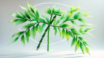 Green bamboo leaves against a white background. Leaf object with clipping path.
