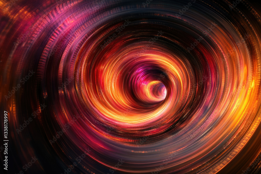 Poster abstract swirling vortex of vibrant red, orange, and yellow light, creating an illusion of depth and