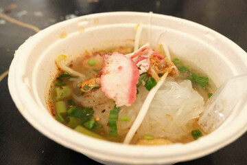 Close-up of noodles in a bowl, Thai noodles, noodle soup