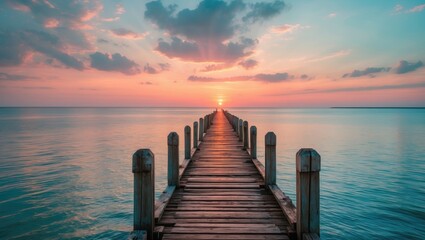 Obraz premium A vertical image of a pier presenting the stunning view of sunset.