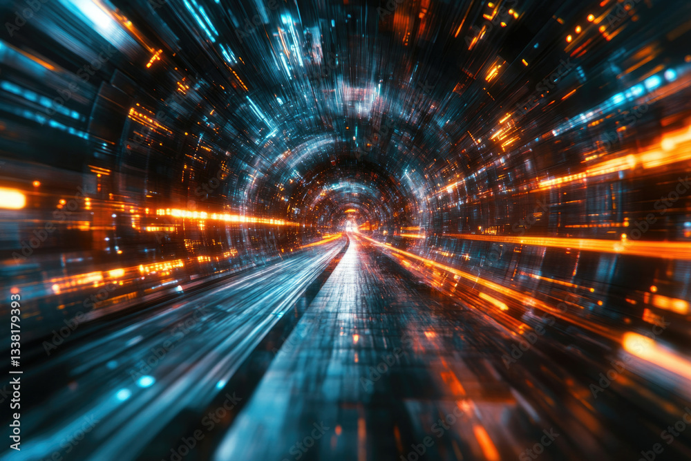 Aufkleber a futuristic tunnel of light and data streams, representing rapid technological advancement and digi