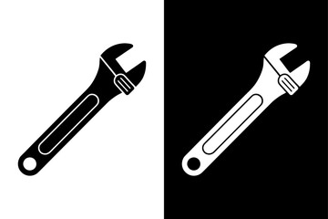 Adjustable Spanner Icon Simple Black & White Vector.
