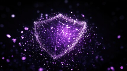 Glowing shield icon surrounded by digital particles, symbolizing robust data protection in a digital world.