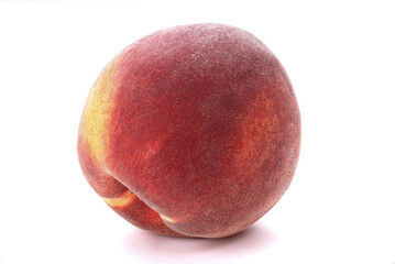 White Peach fruit with leaf isolated on white background, fresh ripe fruit, juicy organic nectarine