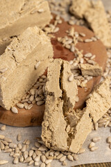 halva made from roasted sunflower seeds and crushed into one solid mass