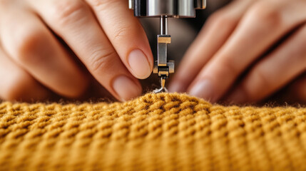 Close-up of sewing machine stitching intricate fabric details for crafting projects and fashion design