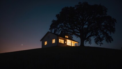 A solitary home during nighttime.