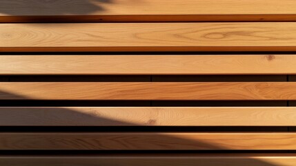 Obraz premium Wooden slat background with warm tones and natural grain pattern in soft sunlight
