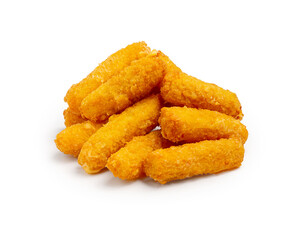 Breaded cheese sticks, on a white background, isolated.