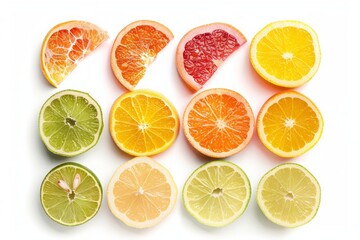 Obraz premium Vibrant Citrus Fruits Sliced Freshly for Bright and Colorful Display