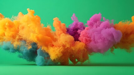 Vibrant Colored Smoke on Green Background