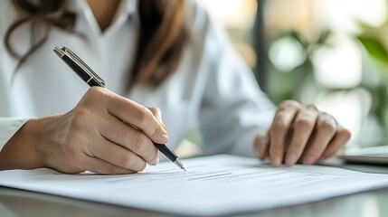 Close-up of Academic Submitting Research Grant Application on Desk