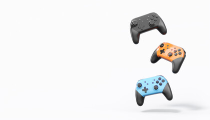 Realistic colorful video game joysticks or gamepads with color buttons on white © Vasyl Onyskiv